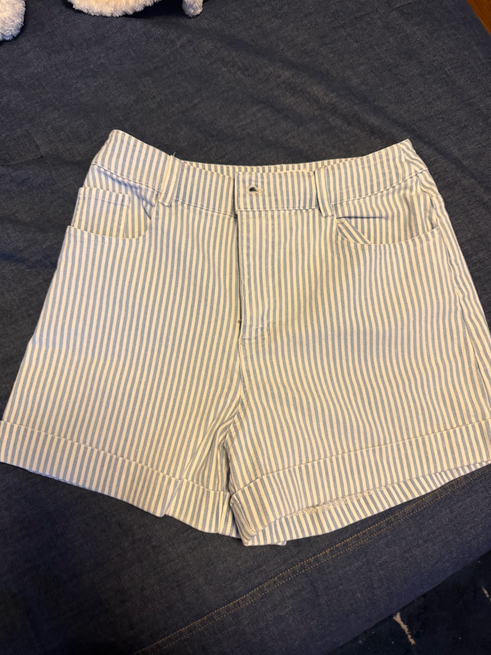 Light Blue and White Striped Shorts
